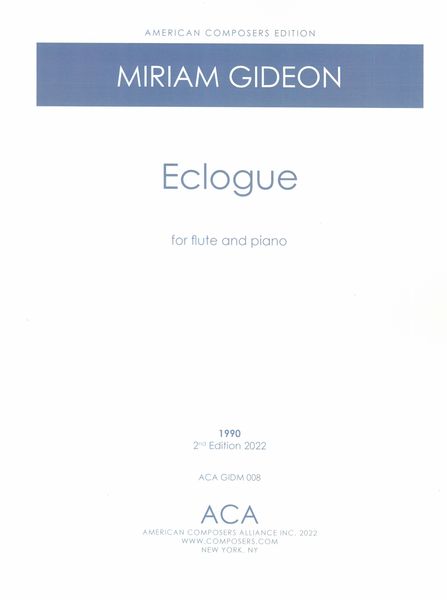 Eclogue : For Flute and Piano (1990, 2nd Edition 2022).