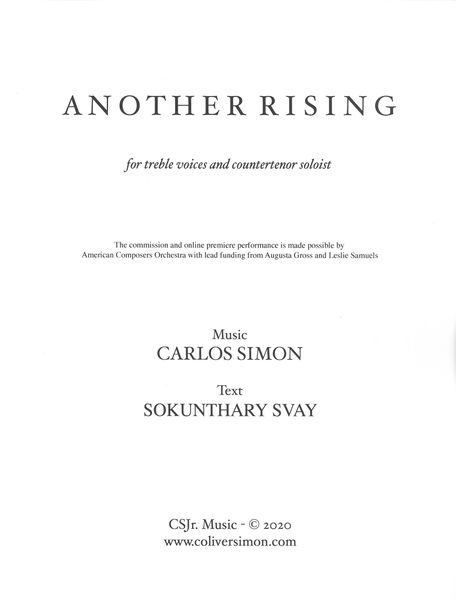 Another Rising : For Treble Voices and Countertenor Soloist (2020).