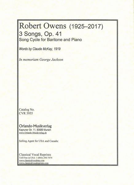 3 Songs, Op. 41 : For Baritone and Piano / Text by Claude McKay.