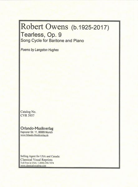 Tearless, Op. 9 : Song Cycle For Baritone and Piano / Text by Langston Hughes.