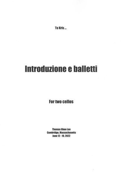 Introduzione E Balletti : For Two Cellos (2022).