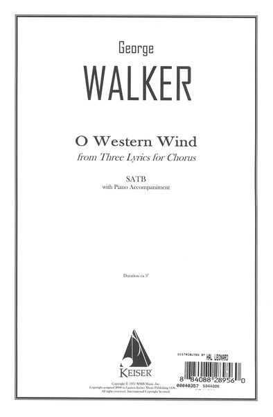 O Western Wind (From Three Lyrics For Chorus) : For SATB and Piano.