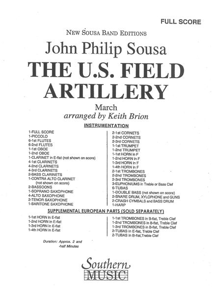 The U.S. Field Artillery : For Concert Band / arr. Keith Brion.