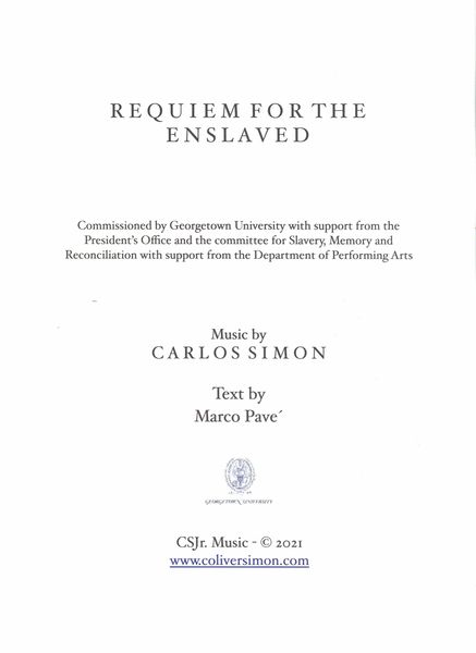 Requiem For The Enslaved : For Spoken Word, Flute, Clarinet, Trumpet, Violin, Violoncello and Piano.