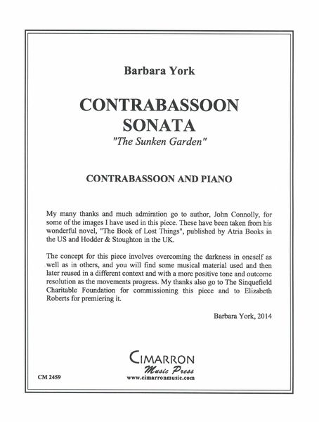 Contrabassoon Sonata - The Sunken Garden : For Contrabasoon and Piano.