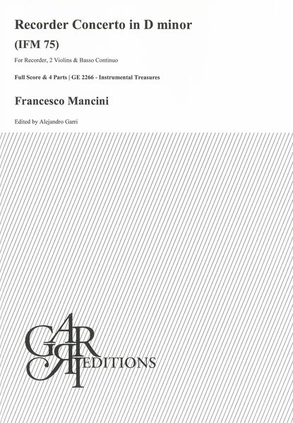 Recorder Concerto In D Minor, Ifm 75 : For Recorder, 2 Violins and Basso Continuo.