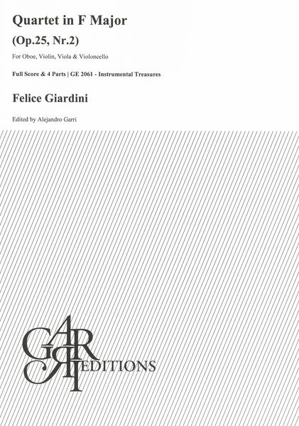 Quartet In F Major, Op. 25 Nr. 2 : For Oboe, Violin, Viola and Violoncello / Ed. Alejandro Garri.