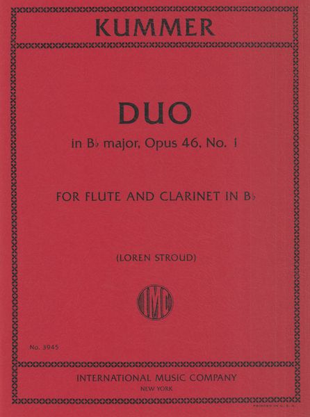 Duo In B Flat Major, Op. 46, No. 1 : For Flute and Clarinet In B Flat / edited by Loren Stroud.
