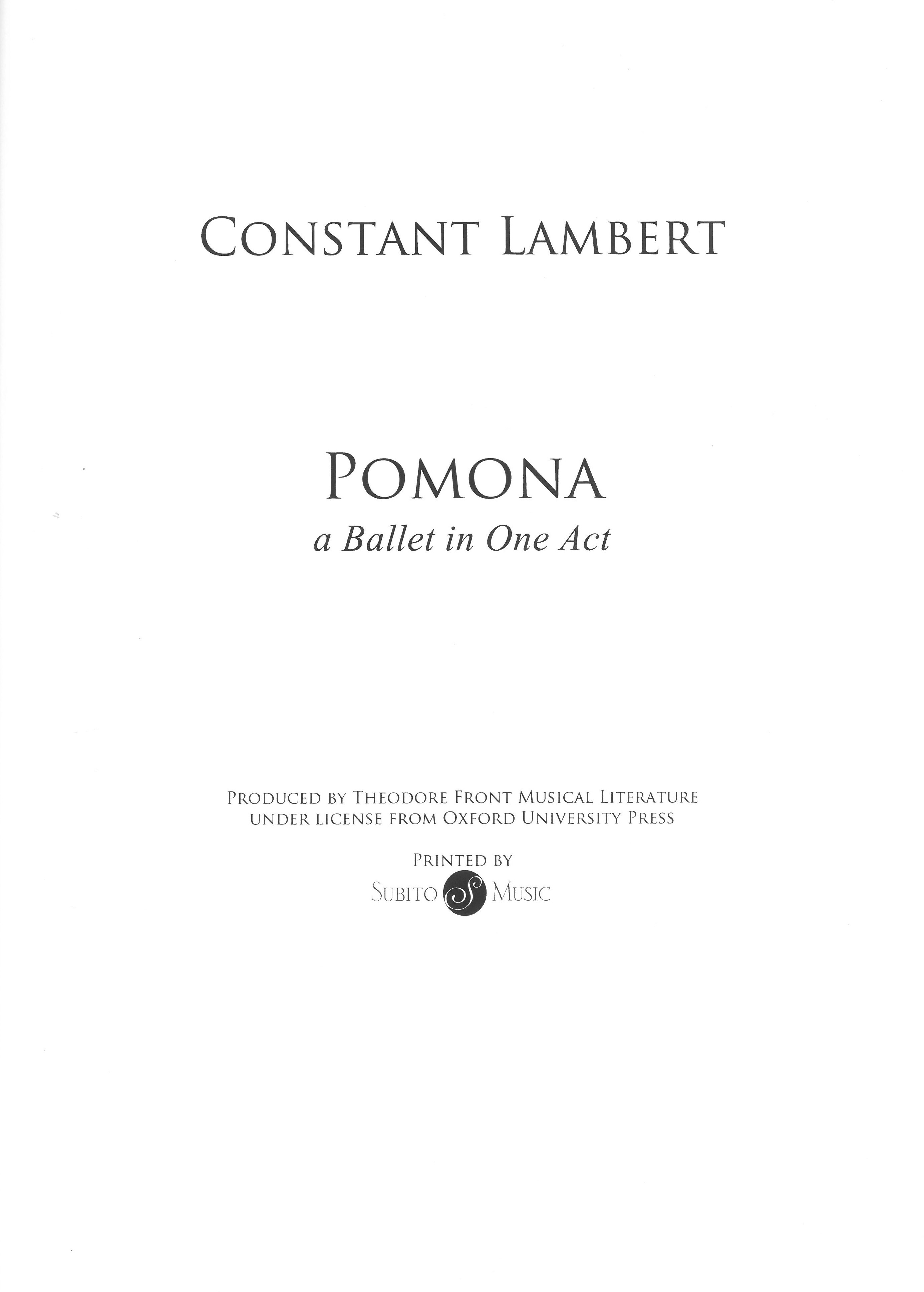 Pomona : A Ballet In One Act.