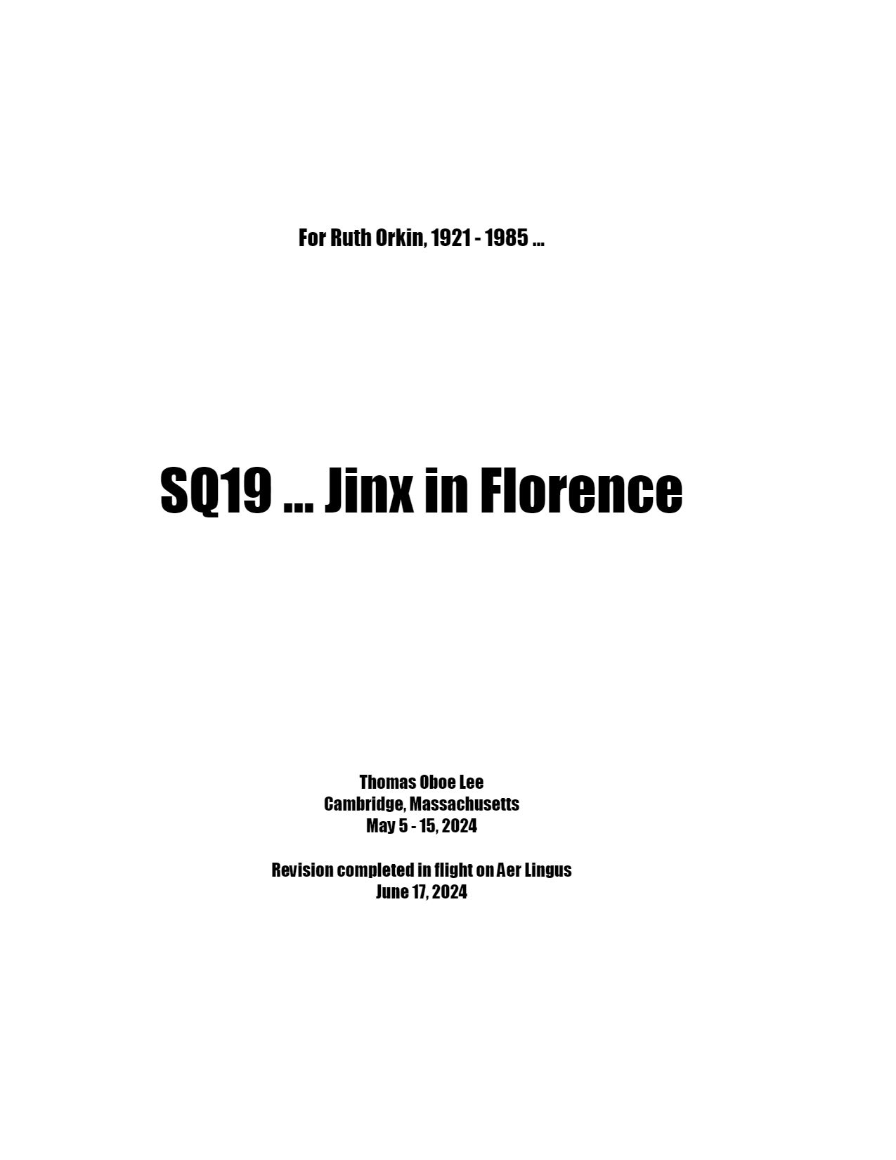 Sq19 - Jinx In Florence : For String Quartet (2024).