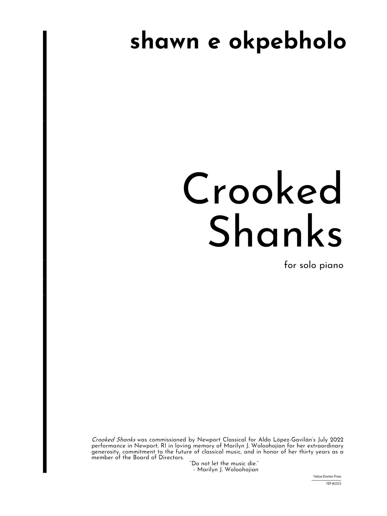 Crooked Shanks : For Solo Piano.