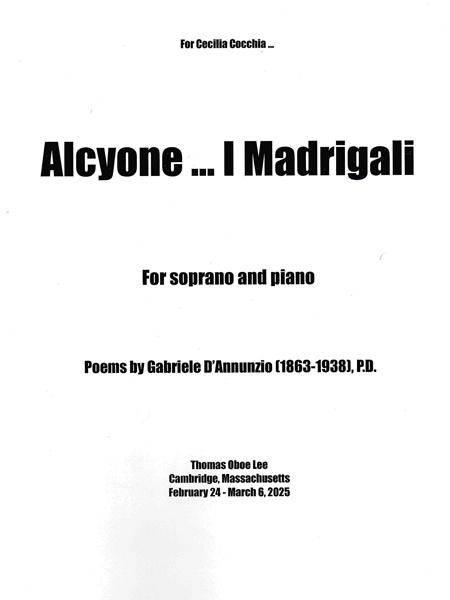Alcyone … I Madrigali : For Soprano and Piano (2025).