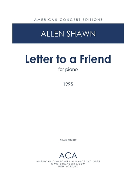 Letter To A Friend : For Piano (1995).