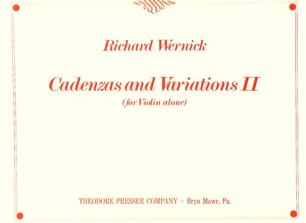 Cadenzas and Variations II : For Violin Alone.