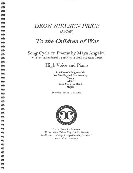 To The Children Of War, A Song Cycle For Tenor And Piano.