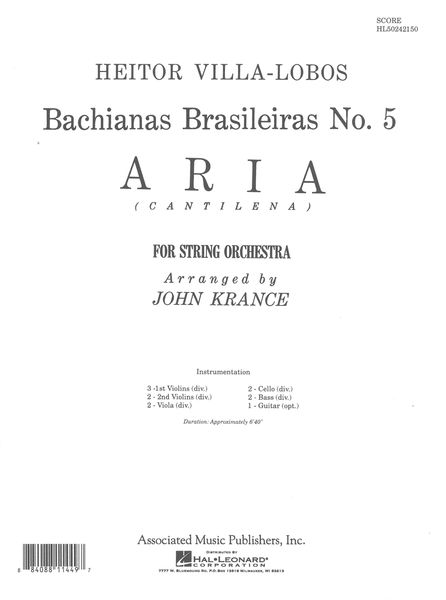 Aria (Cantilena) From Bachianas Brasileiras No. 5 : For String Orchestra / arranged by John Krance.